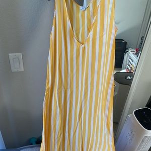 Long floor length yellow and white stripped dress